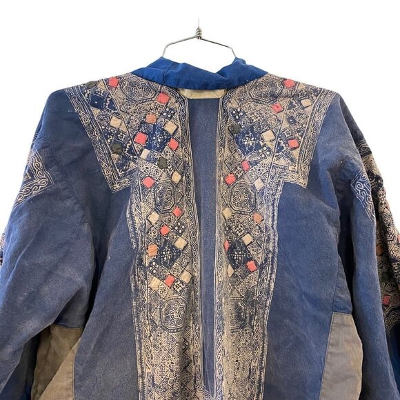 Magnolia Pearl Women’s Patch Cardigan Jacket Coat Blue Art Boho 3/4 Sleeve - Picture 7 of 12